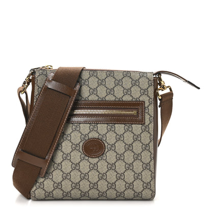 Gucci GG Supreme Monogram Azalea Calfskin Retro Interlocking G Flat Messenger Bag Beige Ebony Brown Sugar 1 of 10