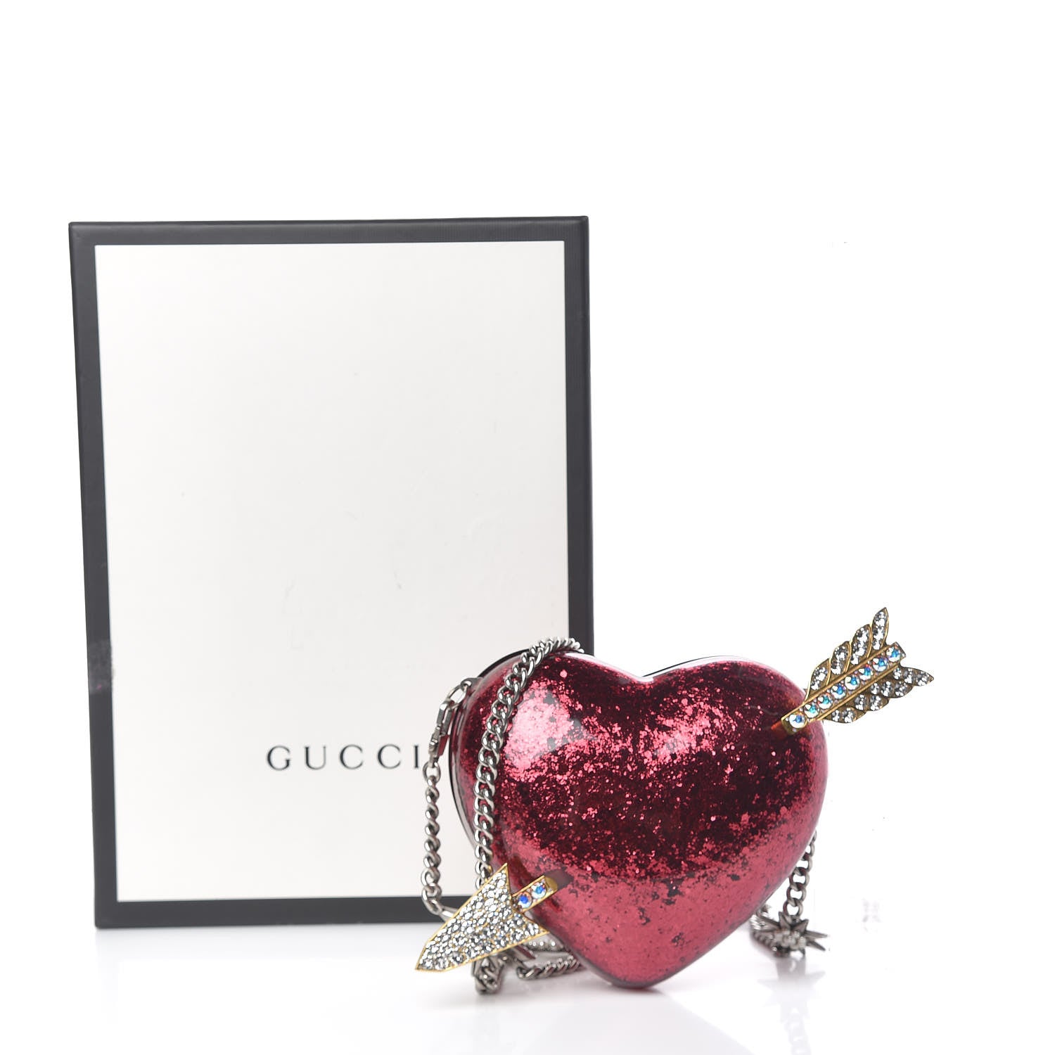 Gucci Glitter Resin Broadway Heart Minaudiere Clutch Fuxia 14 of 14