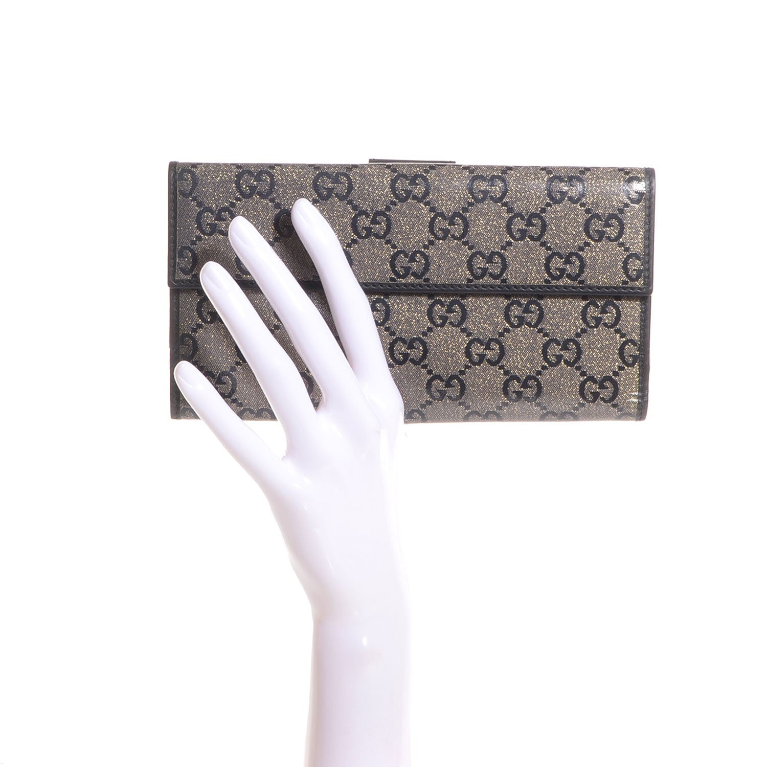 Gucci Crystal Monogram Icon Bar Continental Flap Wallet Dark Blue 2 of 8