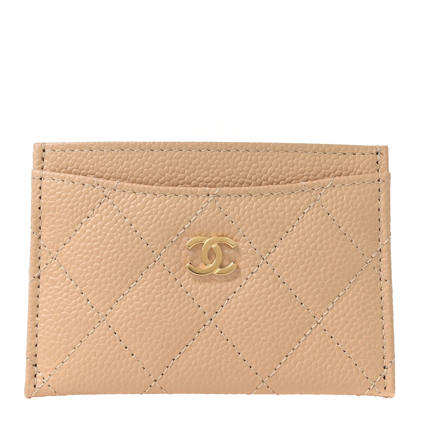 Caviar Quilted Card Holder Beige