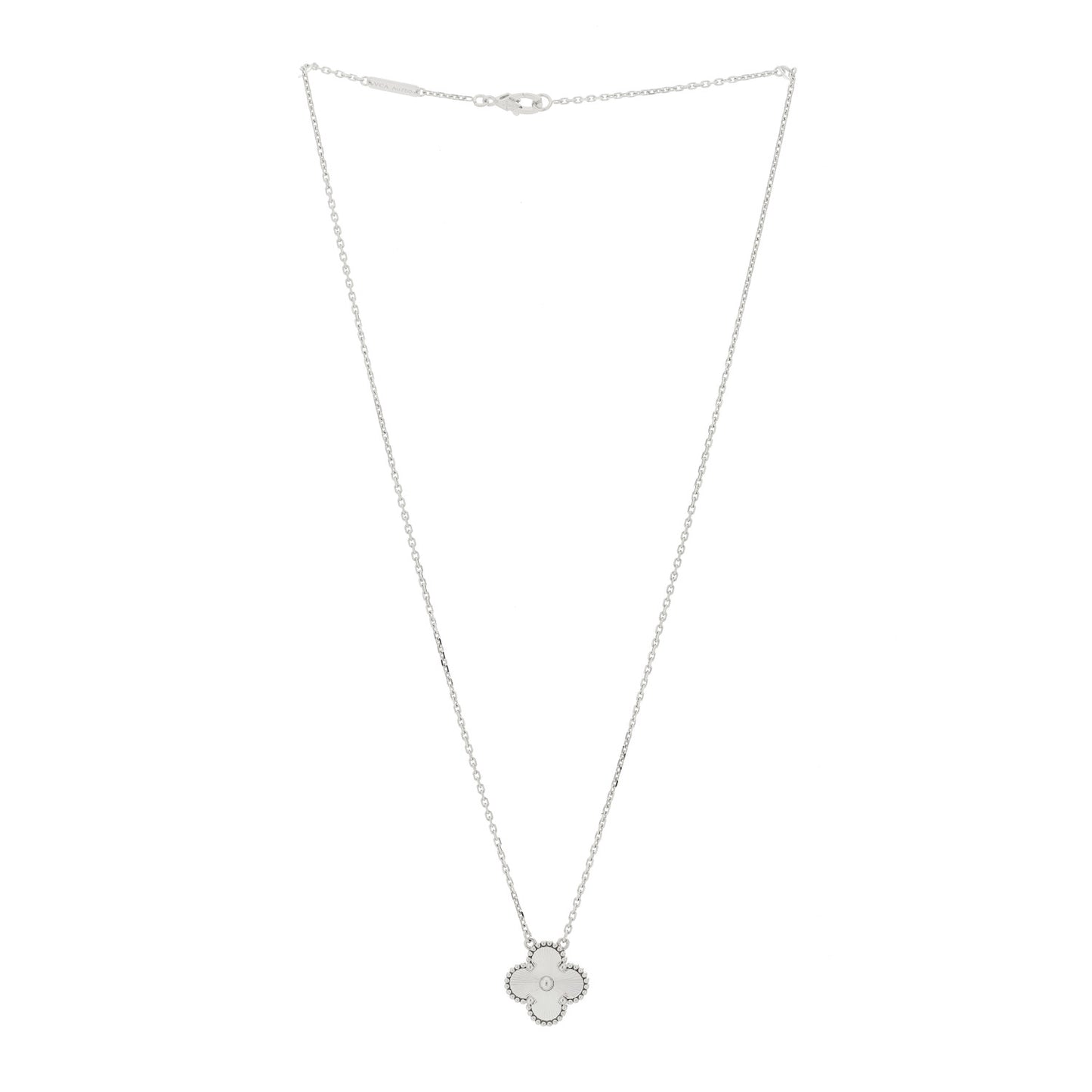 18K White Gold Guilloche Vintage Alhambra Pendant Necklace