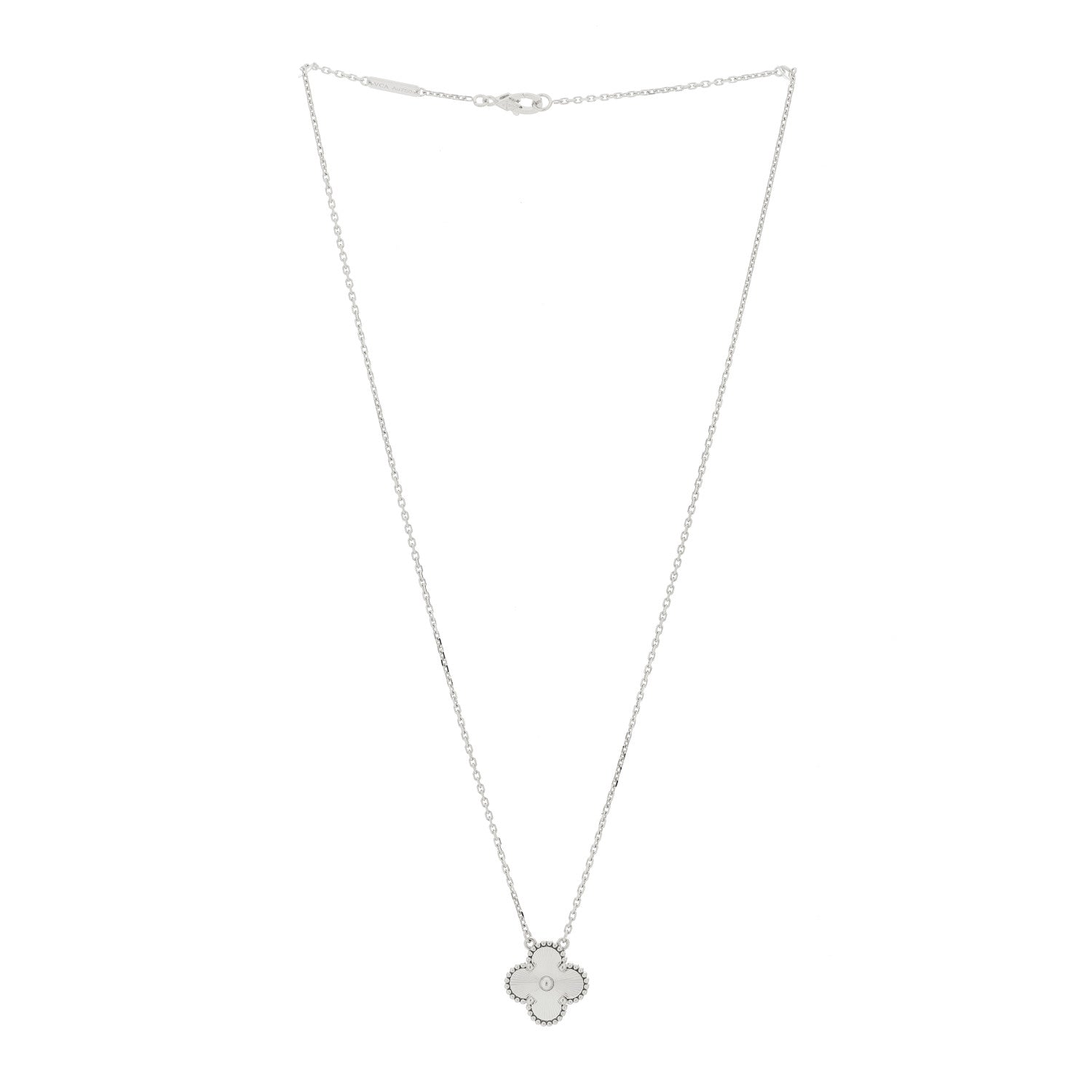 Van Cleef & Arpels 18K White Gold Guilloche Vintage Alhambra Pendant Necklace 3 of 6
