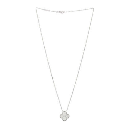 Van Cleef & Arpels 18K White Gold Guilloche Vintage Alhambra Pendant Necklace 3 of 6