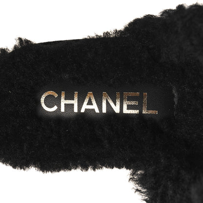 Chanel Suede Calfskin Shearling Turn Lock Clogs 39 Black 7 of 8