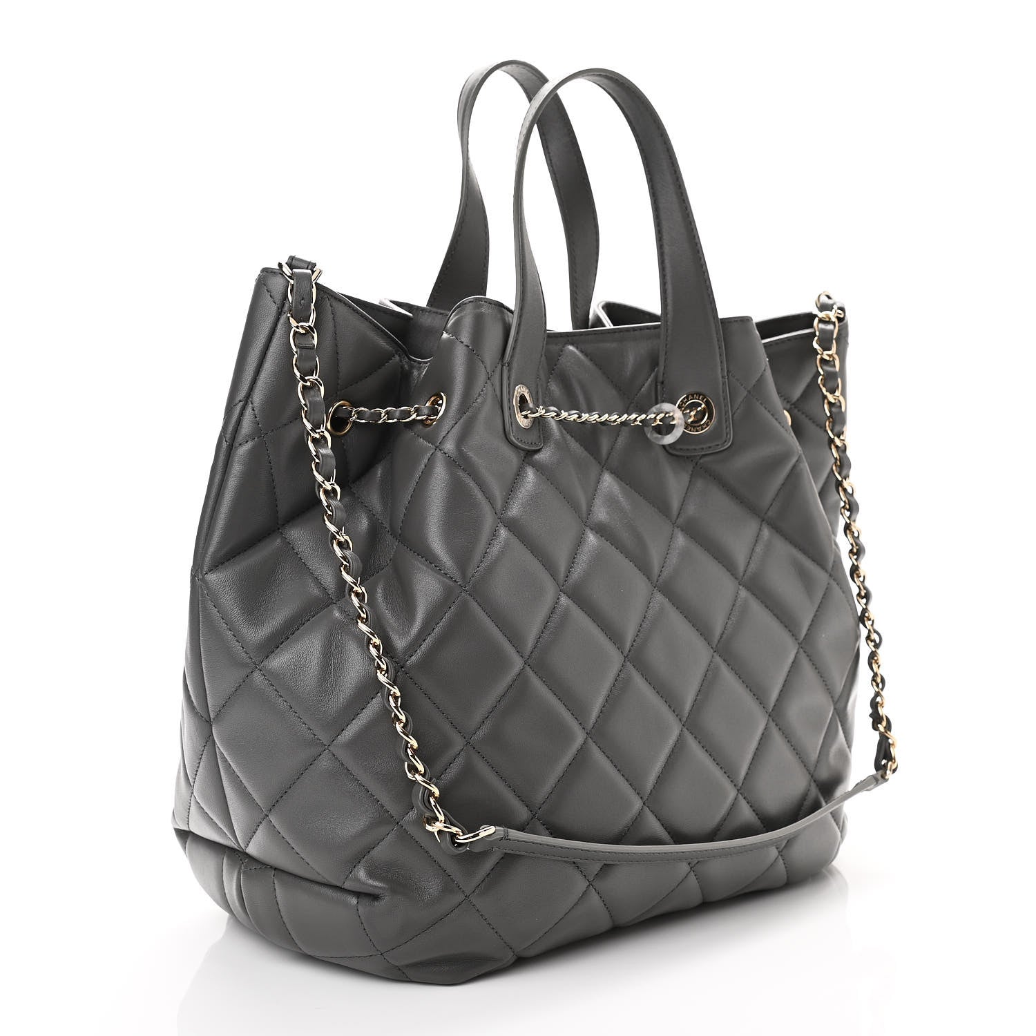 Chanel Lambskin Quilted CC Dweller Drawstring Tote Grey 3 of 10