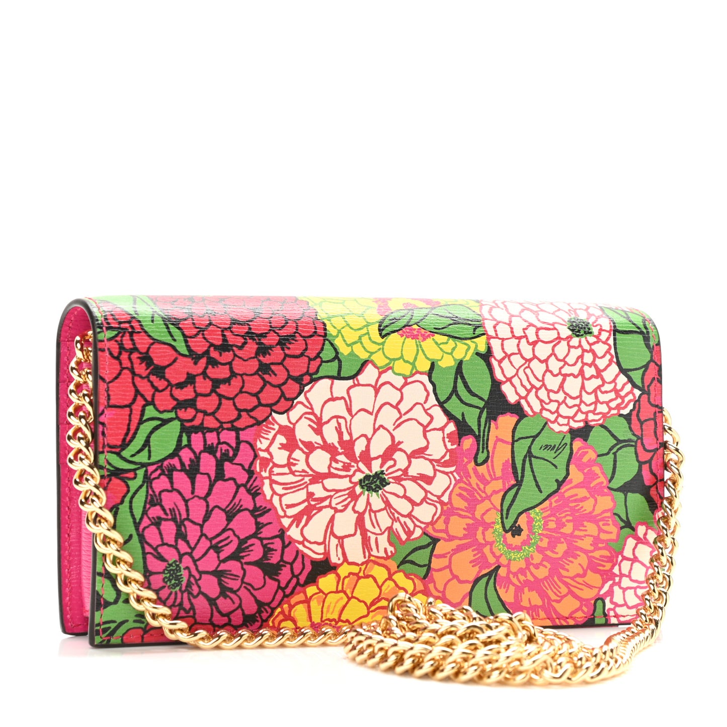 X KEN SCOTT Shangai Calfskin Pomponica Print Horsebit 1955 Wallet On Chain Multicolor Fuxia Pompon
