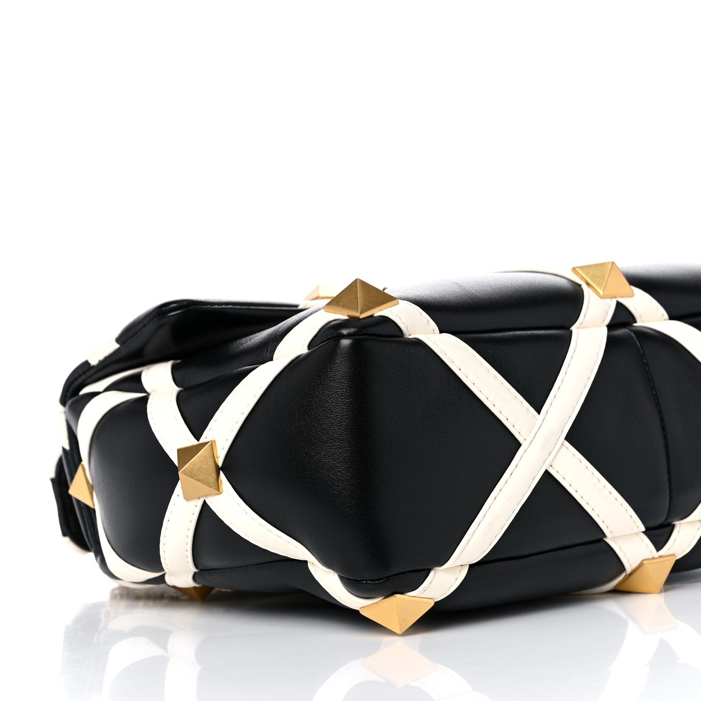 Nappa Large Roman Stud Shoulder Bag Black White