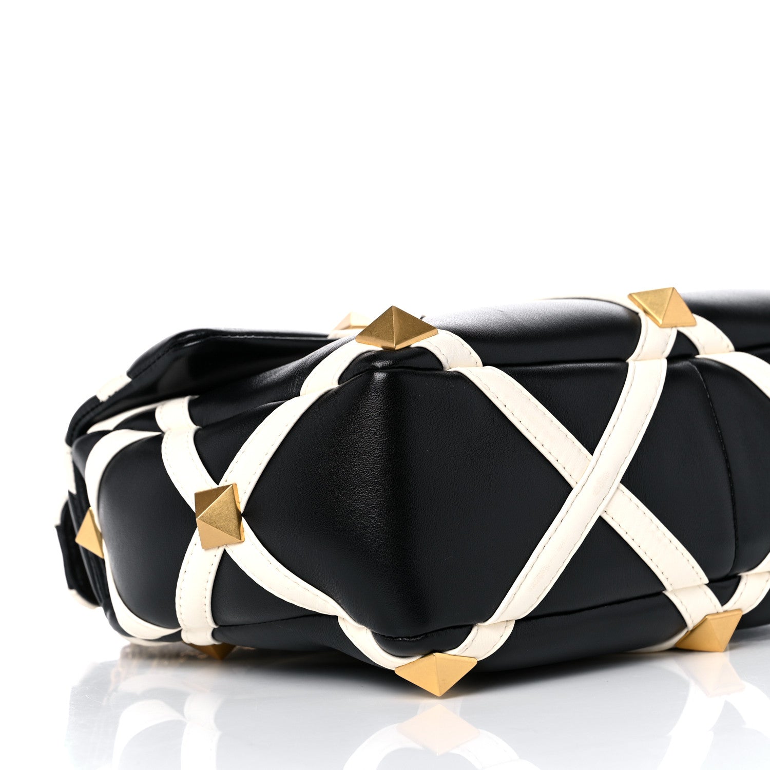 Valentino Garavani Nappa Large Roman Stud Shoulder Bag Black White 5 of 9