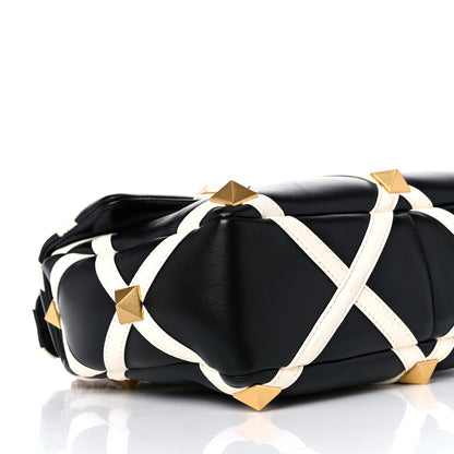 Valentino Garavani Nappa Large Roman Stud Shoulder Bag Black White 5 of 9