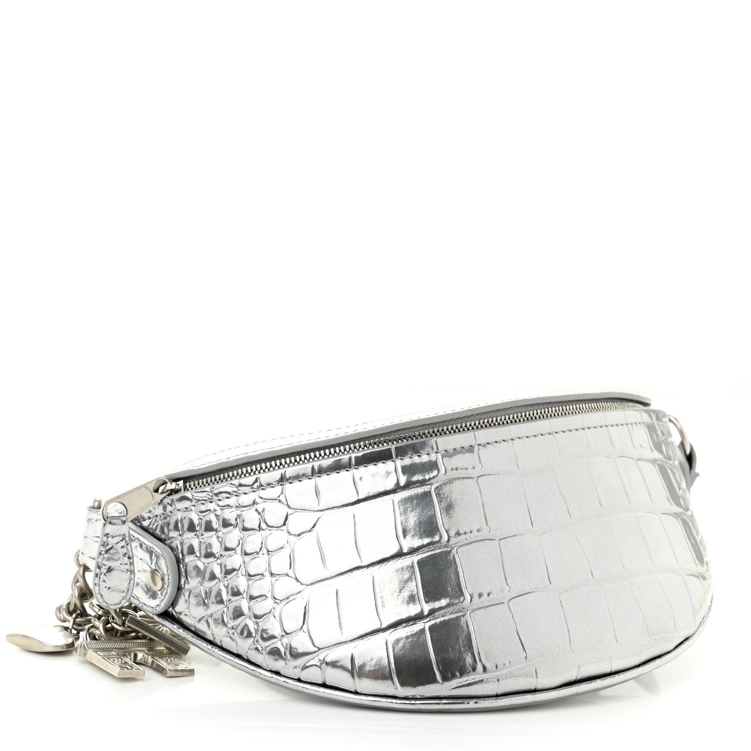 Balenciaga Metallic Calfskin Crocodile Embossed Quilted Souveniers Charms Belt Bag Silver 4 of 9
