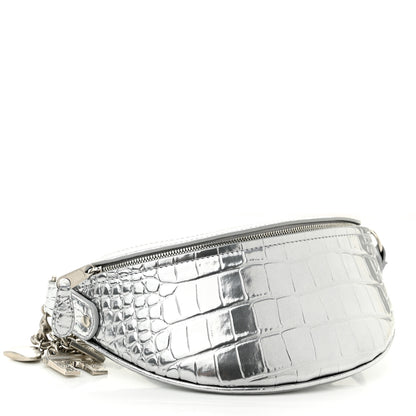 Balenciaga Metallic Calfskin Crocodile Embossed Quilted Souveniers Charms Belt Bag Silver 4 of 9