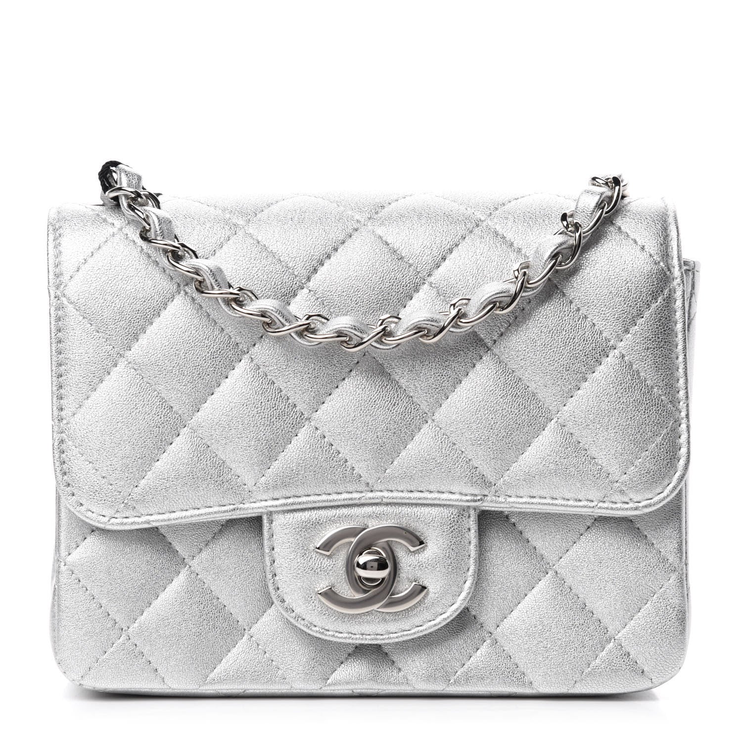 Chanel Metallic Lambskin Quilted Mini Square Flap Silver 1 of 11