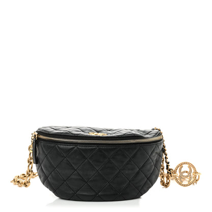 Chanel Lambskin Pearl Quilted CC Belt Bag Black 1 of 12