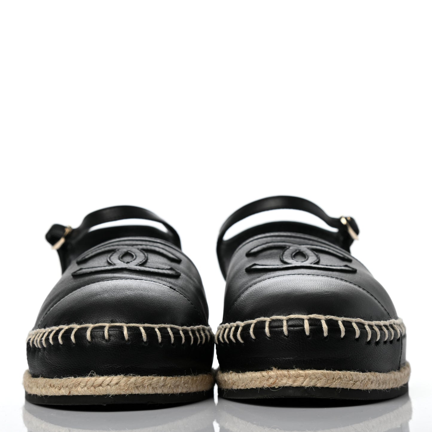 Lambskin Cap Toe CC Espadrille Sandals 38 Black