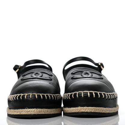 Chanel Lambskin Cap Toe CC Espadrille Sandals 38 Black 2 of 8