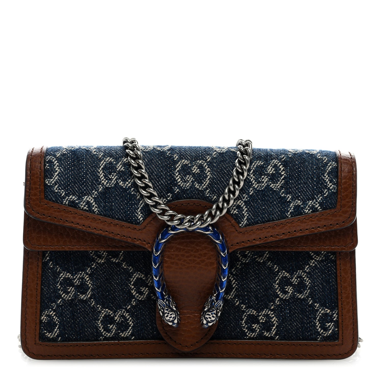 Gucci New Denim GG Monogram Dollar Calfskin Enamel Super Mini Dionysus Shoulder Bag Blue Tea Cuir Epilog Electric Blue 1 of 8