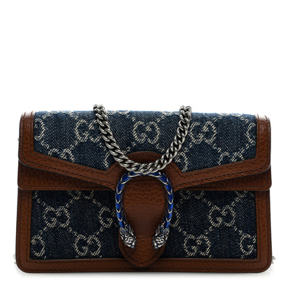 Gucci New Denim GG Monogram Dollar Calfskin Enamel Super Mini Dionysus Shoulder Bag Blue Tea Cuir Epilog Electric Blue 1 of 8