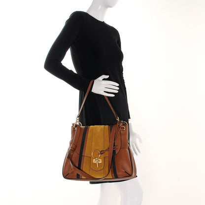 Chloe Calfskin Suede Patchwork Medium Lexa Shoulder Bag Tan 3 of 8