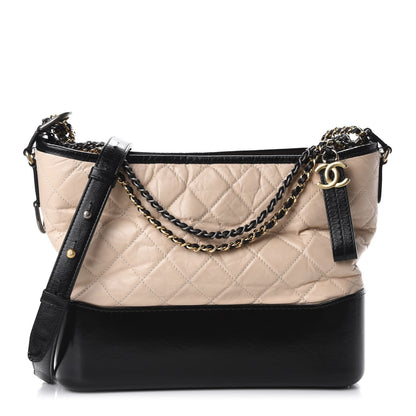 Chanel Aged Calfskin Quilted Medium Gabrielle Hobo Beige Black 1 of 11
