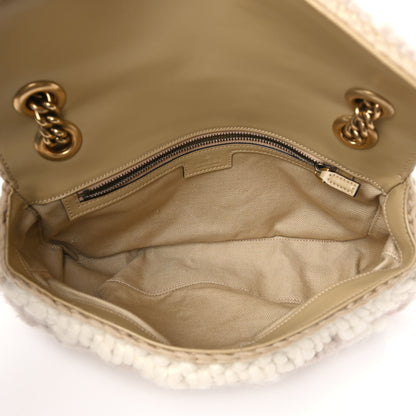 Gucci Wool Houndstooth Woven Small GG Marmont Shoulder Bag Beige White Sand 5 of 10