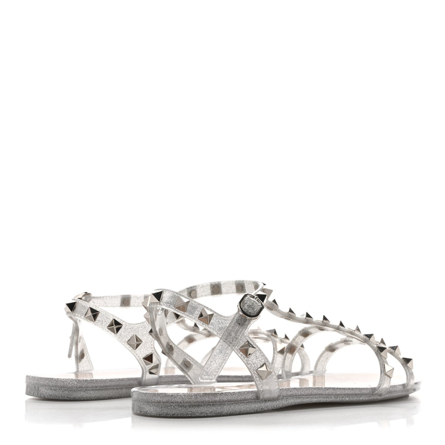 PVC Jelly Glitter Rockstud Caged Sandals 40 Silver