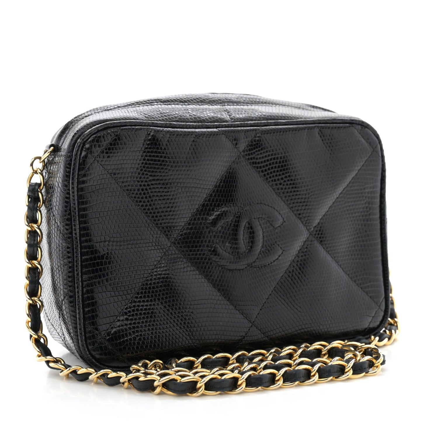 Lizard Quilted Small Tassel Camera Case Black