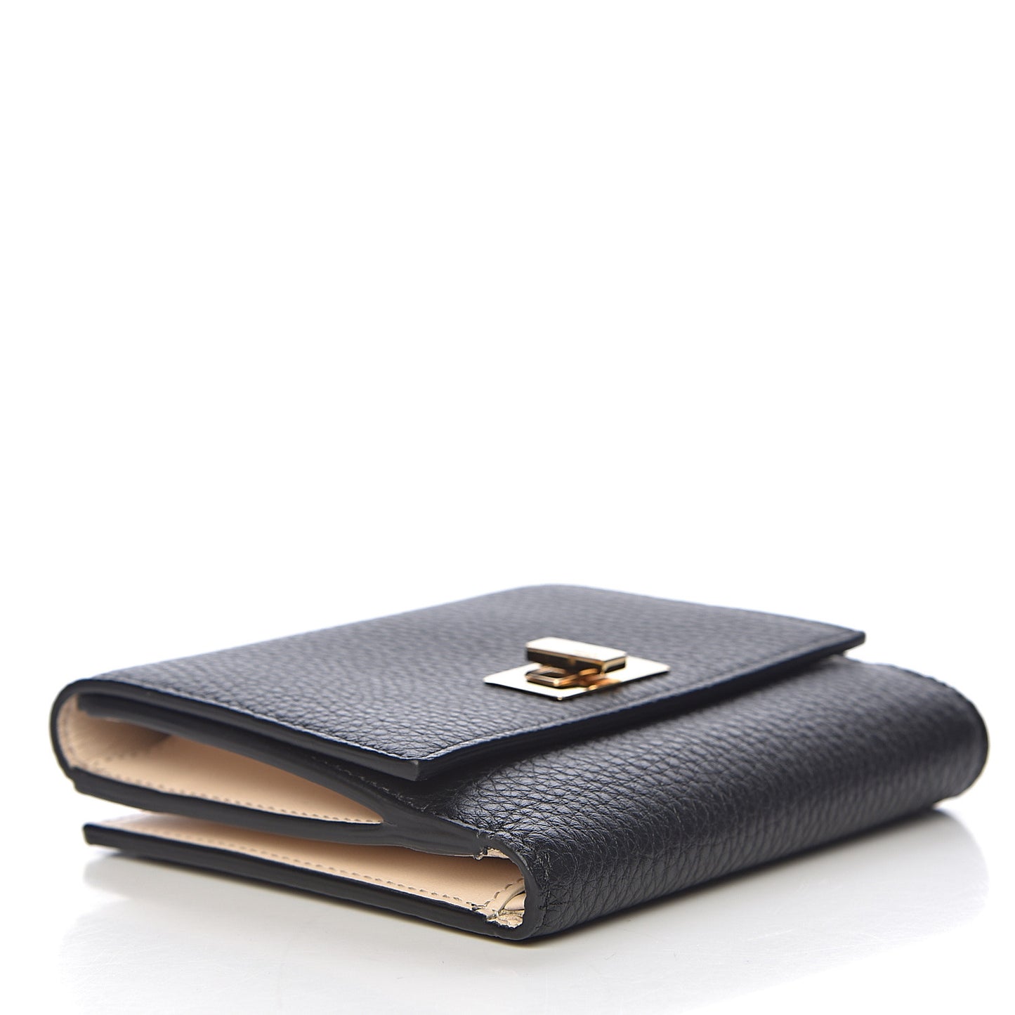 Cuoio Romano Vitello Grace Micro Peekaboo Tri-Fold Wallet Black Camelia