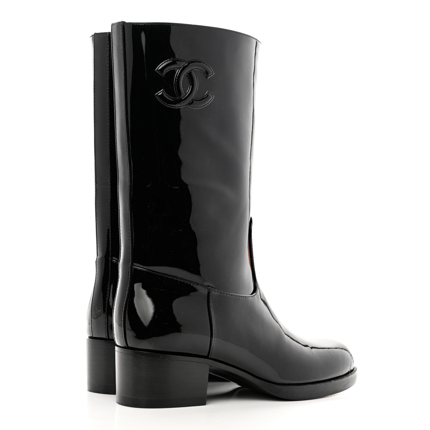 Chanel Patent CC Mid Calf Boots 35 Black 4 of 8
