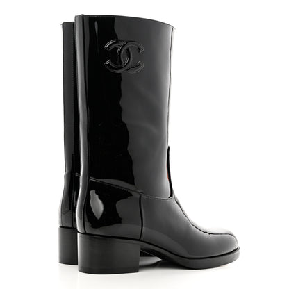 Chanel Patent CC Mid Calf Boots 35 Black 4 of 8