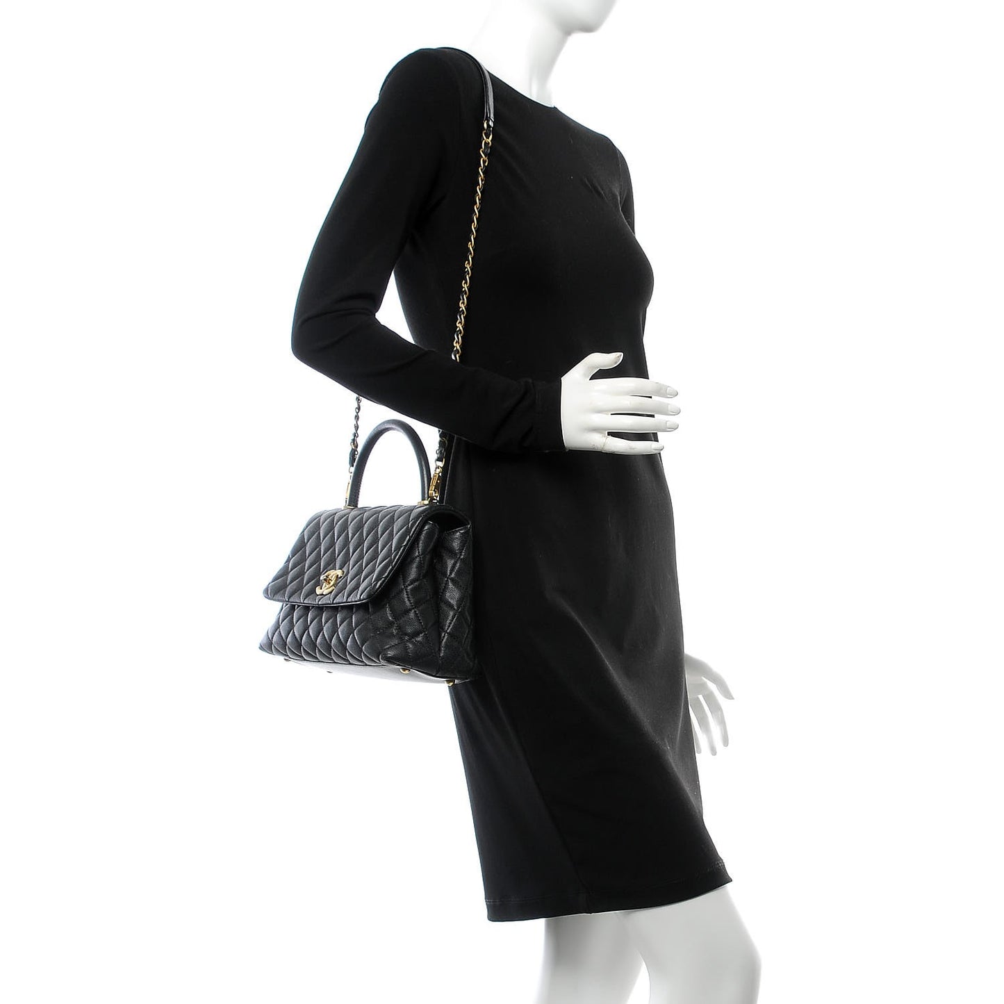 Caviar Quilted Small Coco Handle Flap Black