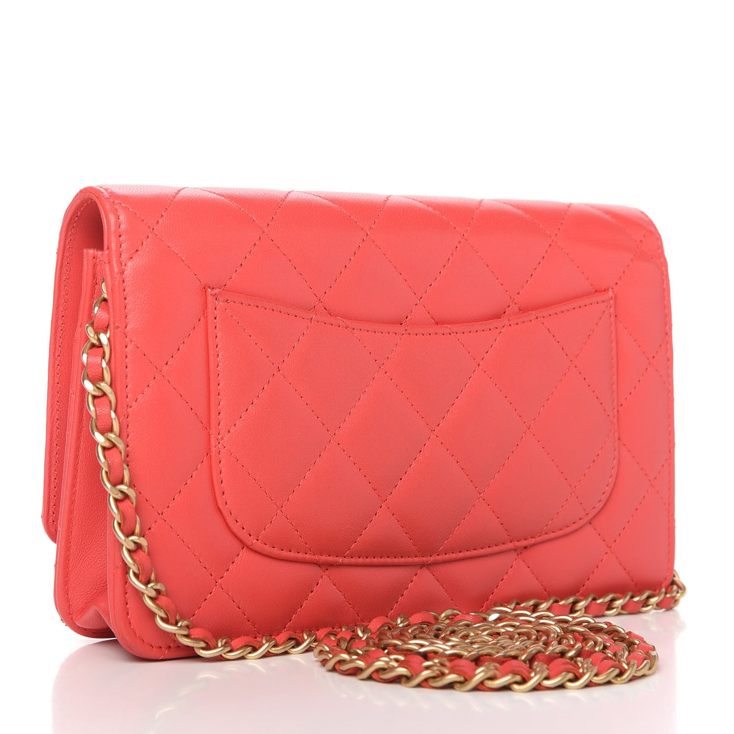 Lambskin Quilted Wallet on Chain WOC Red