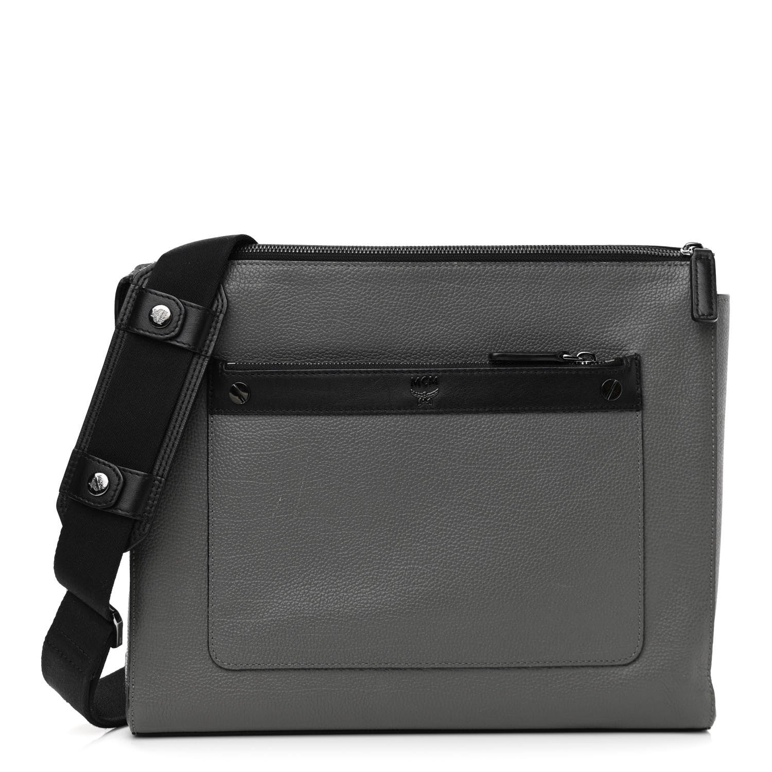 MCM Calfskin Messenger Bag Charcoal 1 of 16