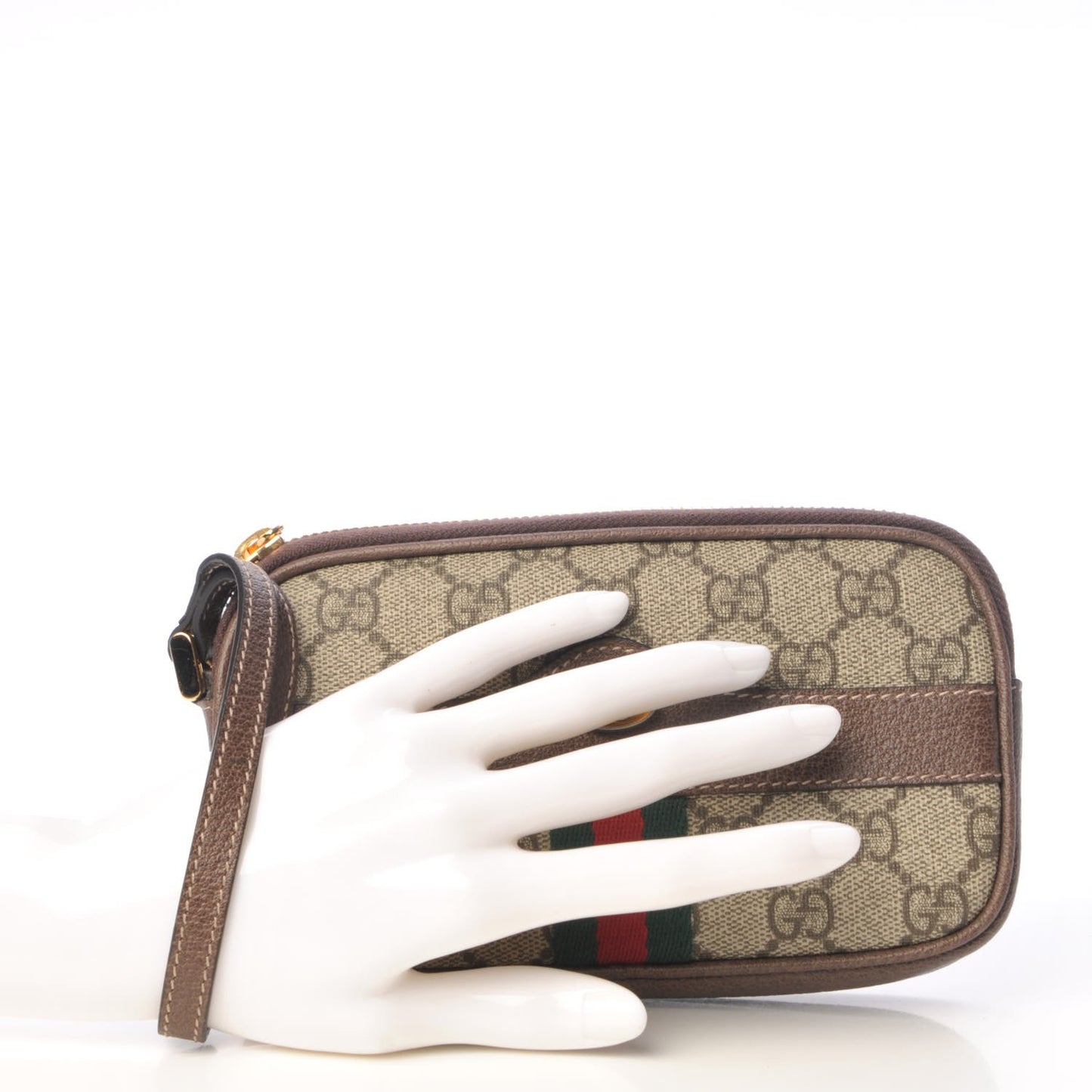 GG Supreme Monogram Ophidia Phone Case Wristlet Brown