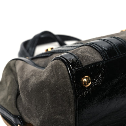 Gucci Suede Patent Calfskin Aviatrix Medium Boston Black Grey 7 of 13