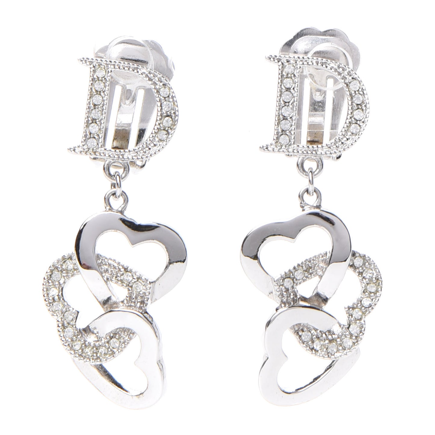 Crystal Heart Hoop Clip On Earrings Silver