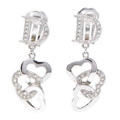 Christian Dior Crystal Heart Hoop Clip On Earrings Silver 1 of 4