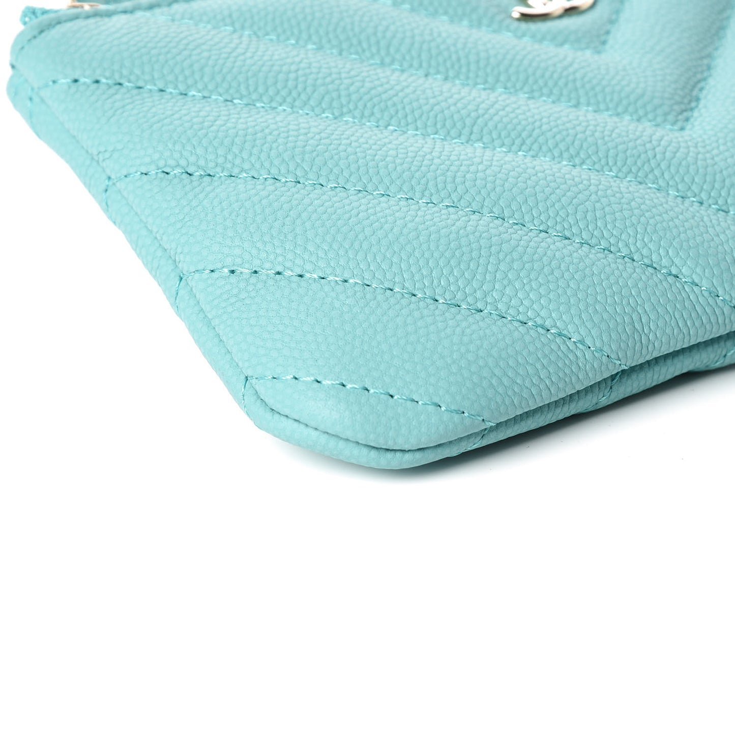 Caviar Chevron Quilted Small Cosmetic Case Green