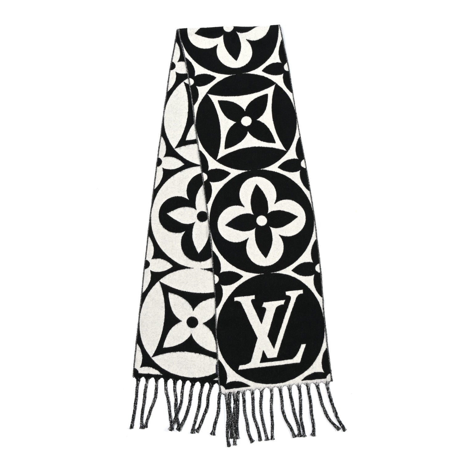 Louis Vuitton LOUIS VUITTON Wool LV Medallion Scarf Black 2 of 3