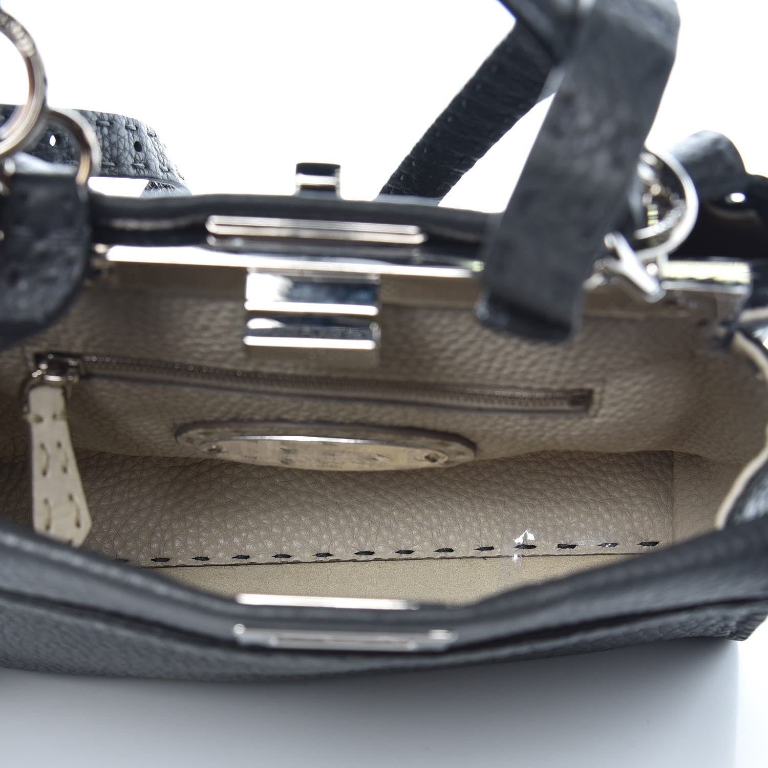 Fendi Cuoio Romano Selleria Bi-Color Mini Peekaboo Iconic Satchel Asfalto Latte 5 of 6