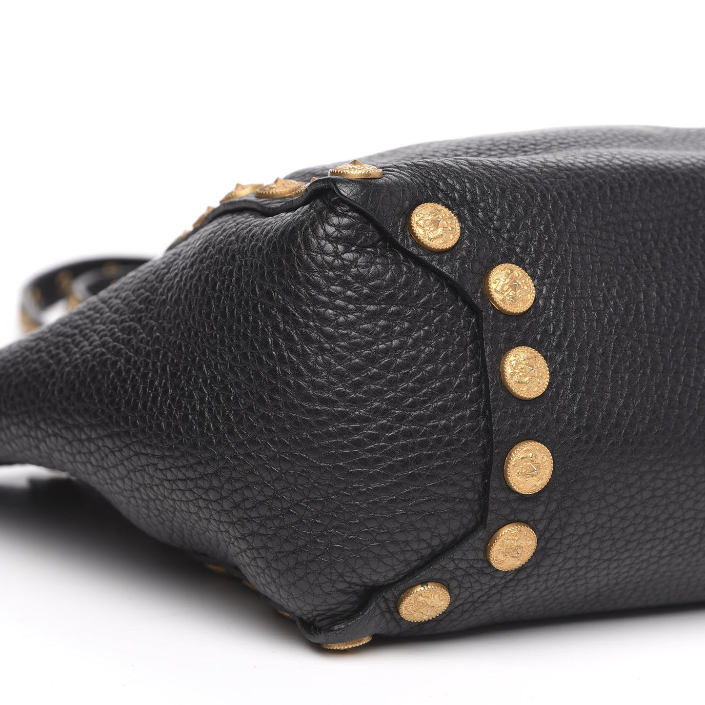 Pebble Calfskin Studded Zodiac Tote Black