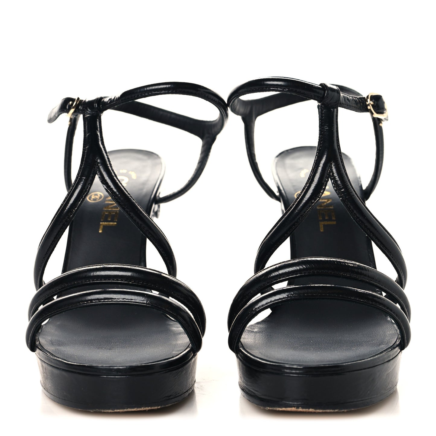 Patent Crumpled Calfskin Parthenon Platform Sandals 39.5 Black