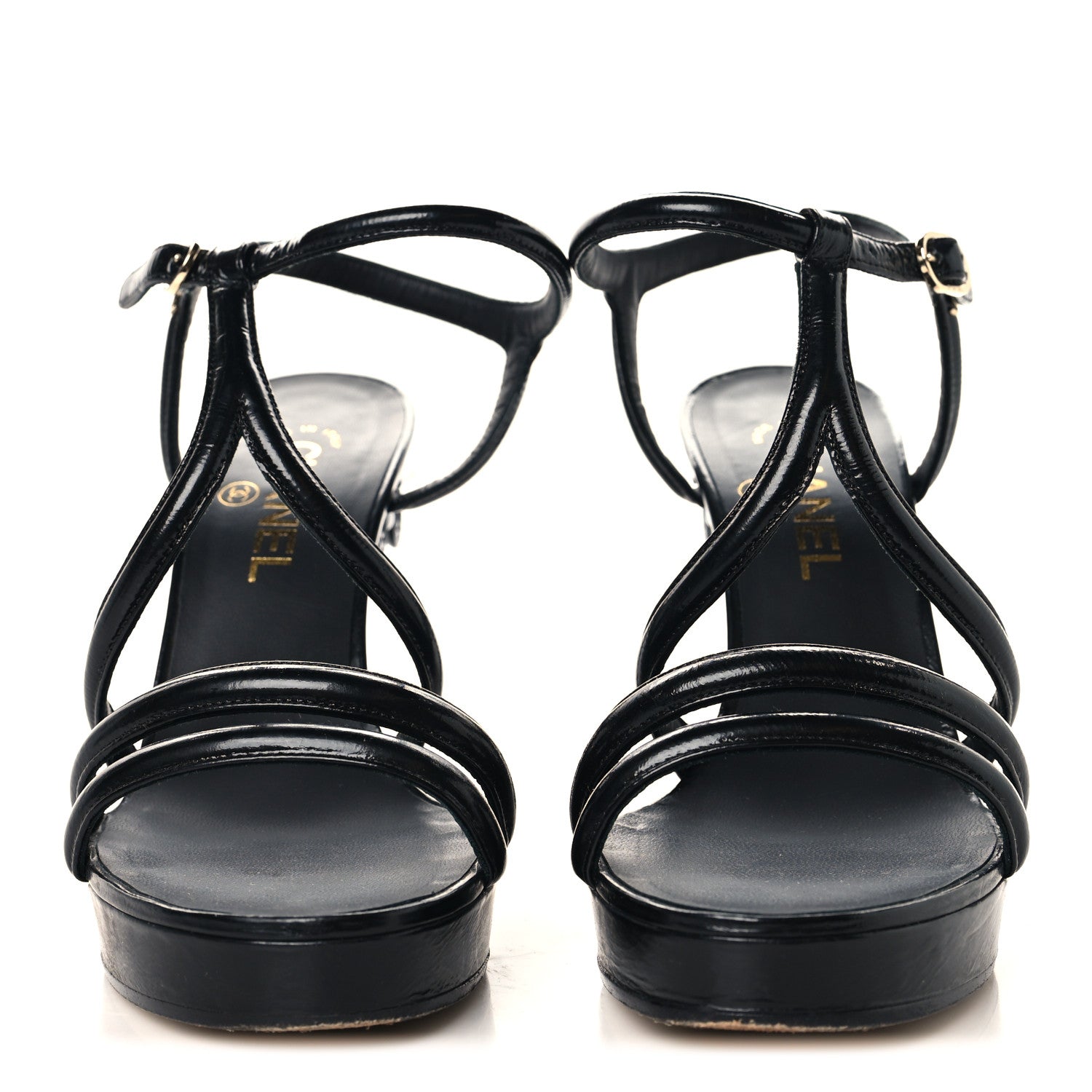 Chanel Patent Crumpled Calfskin Parthenon Platform Sandals 39.5 Black 3 of 8