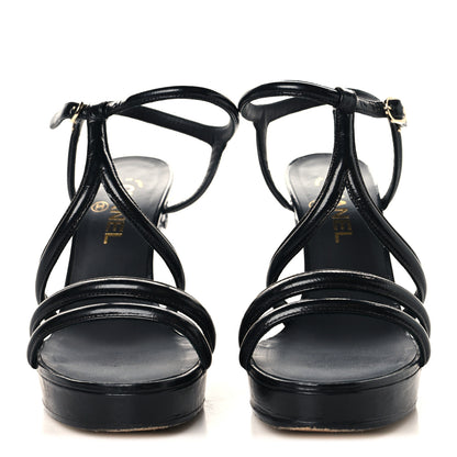 Chanel Patent Crumpled Calfskin Parthenon Platform Sandals 39.5 Black 3 of 8