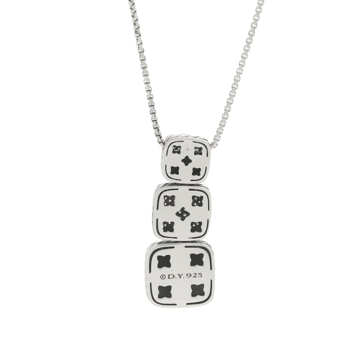 David Yurman Sterling Silver Diamond Chiclet Triple Drop Necklace 5 of 5