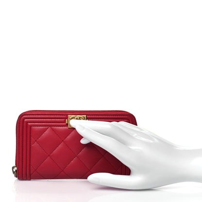 Chanel Lambskin Quilted Small Boy Zip Around Wallet Red 2 of 9