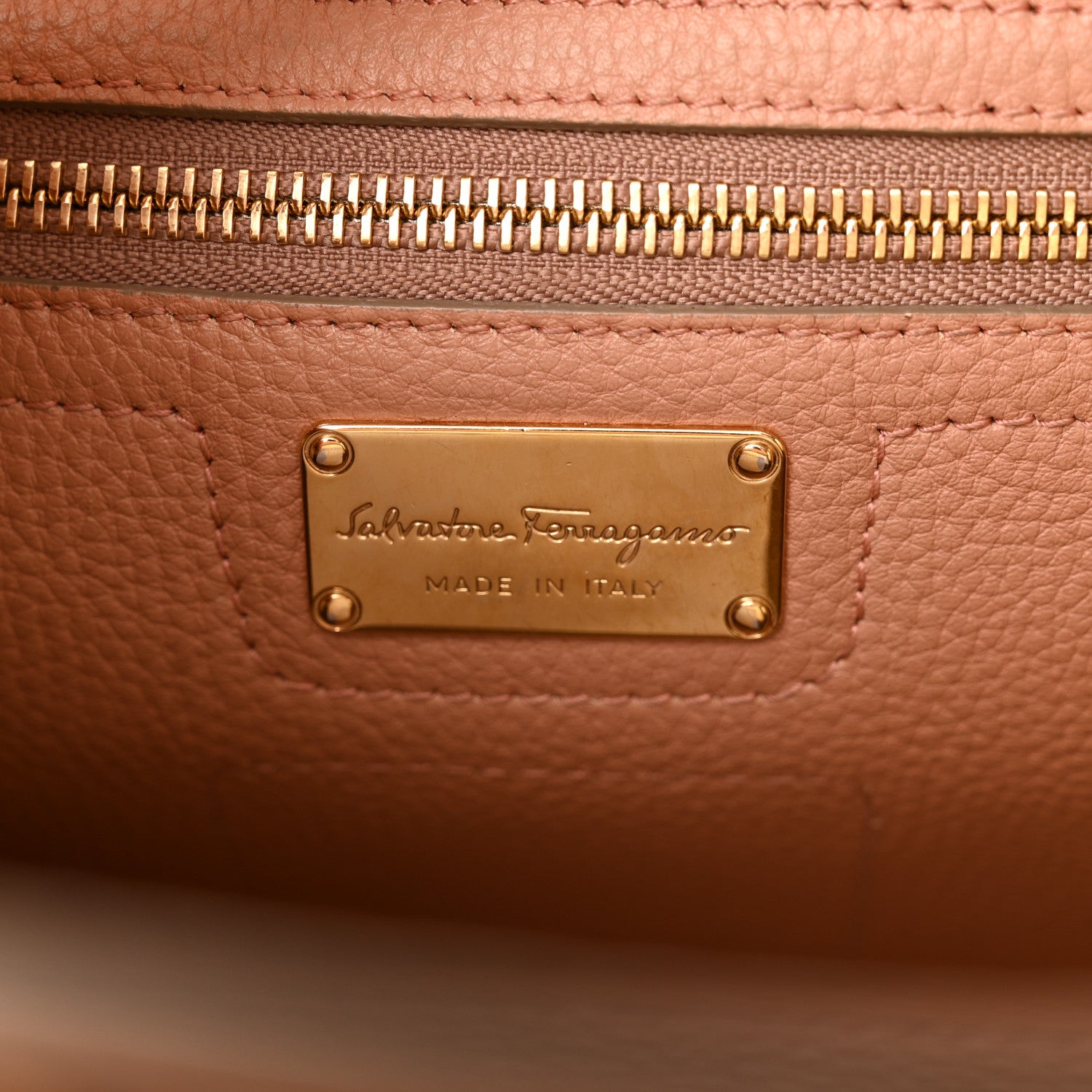 Salvatore Ferragamo Hammered Calfskin Double Handle Small Amy Tote Neutral Gold 6 of 21