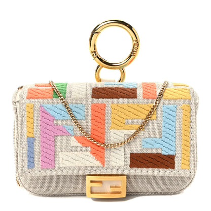 Fendi Kuban Canvas FF Embroidered Nano Baguette Charm Grezzo Multicolor 1 of 9