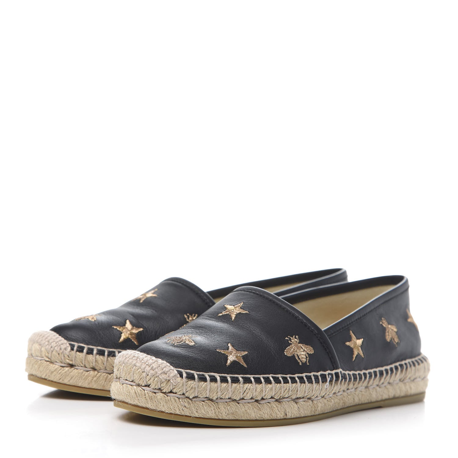 Gucci Calfskin Bee Star Embroidered Espadrilles 36 Black 3 of 10
