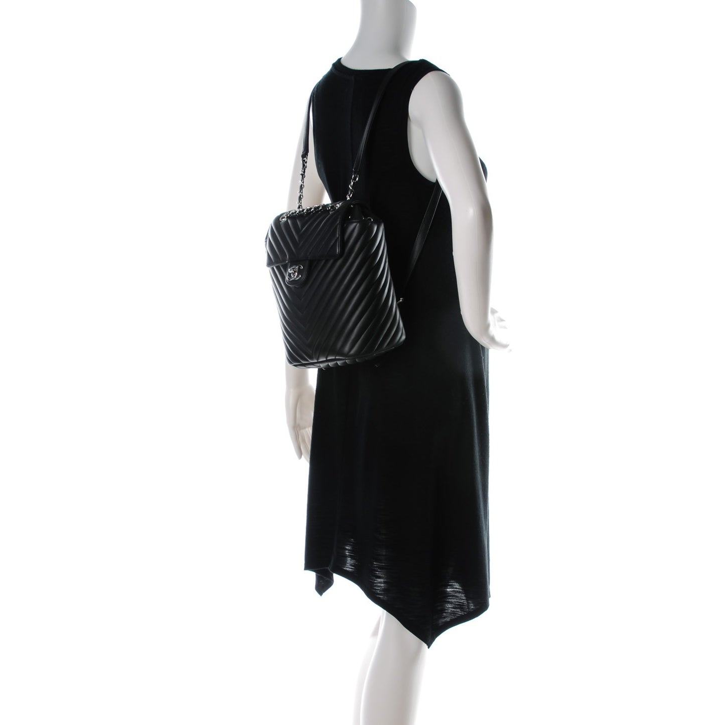 Calfskin Chevron Quilted Small Urban Spirit Backpack Black