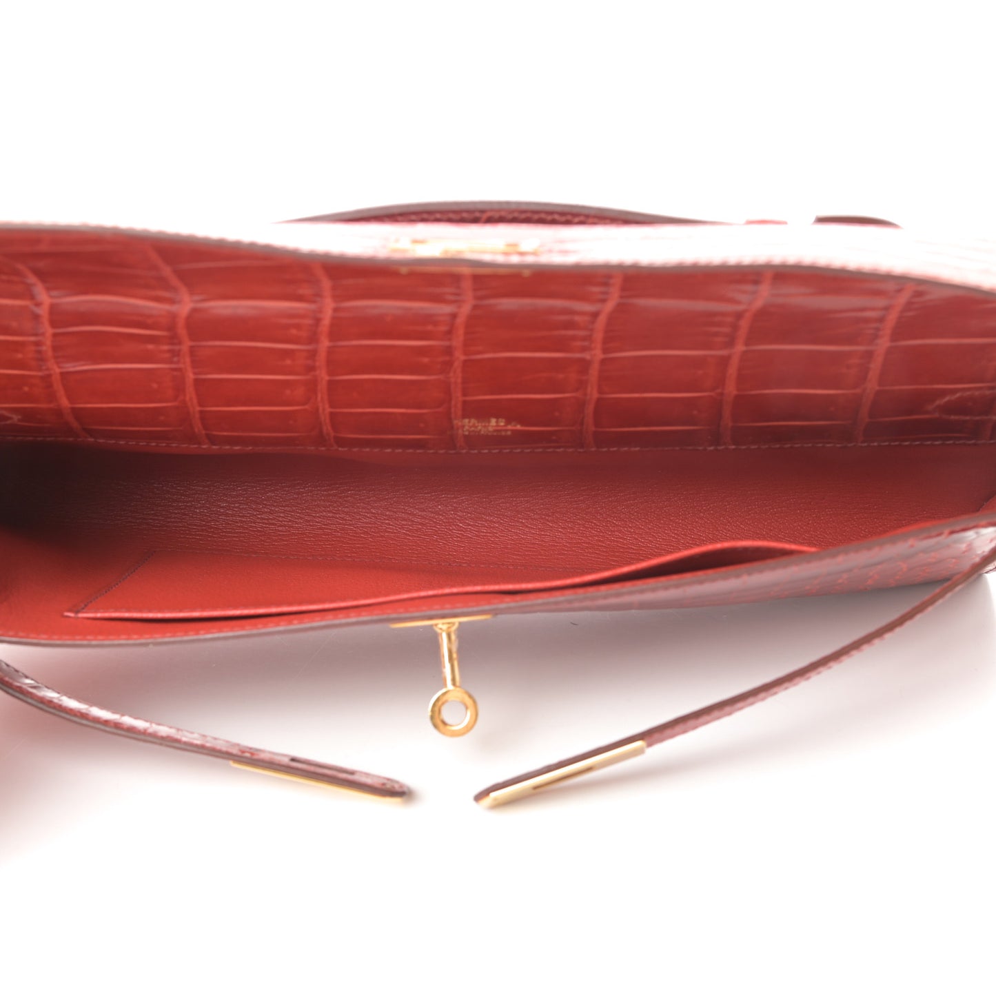 Shiny Porosus Crocodile Kelly Cut Pochette Sanguine
